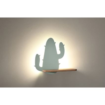 LED Bērnu sienas lampa ar plauktu CACTUS LED/4W/230V zaļa/koks - FSC sertifikāts