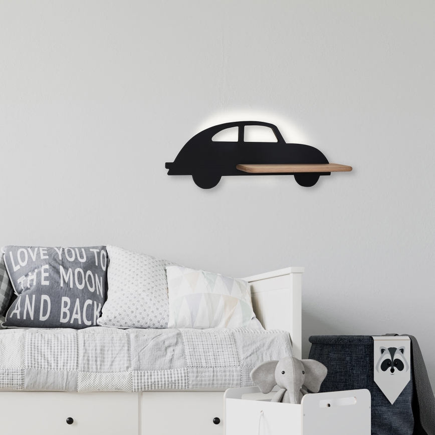 LED Bērnu sienas lampa ar plauktu CAR LED/5W/230V melna/koks - FSC sertifikāts