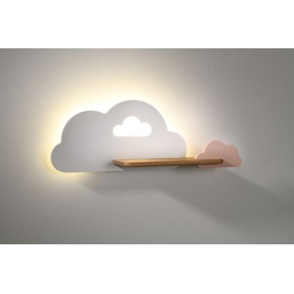 LED Bērnu sienas lampa ar plauktu CLOUD LED/5W/230V balta/rozā - FSC sertifikāts