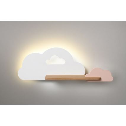 LED Bērnu sienas lampa ar plauktu CLOUD LED/5W/230V balta/rozā - FSC sertifikāts