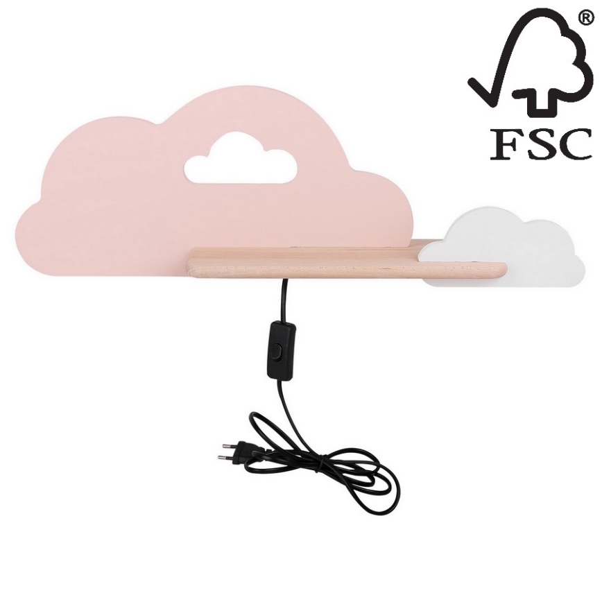 LED Bērnu sienas lampa ar plauktu CLOUD LED/5W/230V rozā/balta