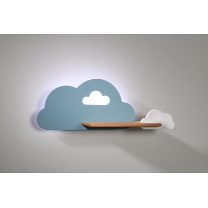 LED Bērnu sienas lampa ar plauktu CLOUD LED/5W/230V zila/balta - FSC sertifikāts