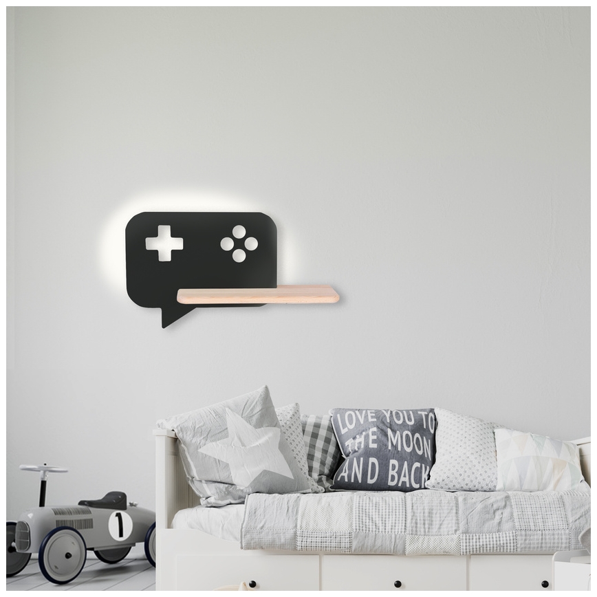 LED Bērnu sienas lampa ar plauktu CONSOLE LED/5W/230V melna