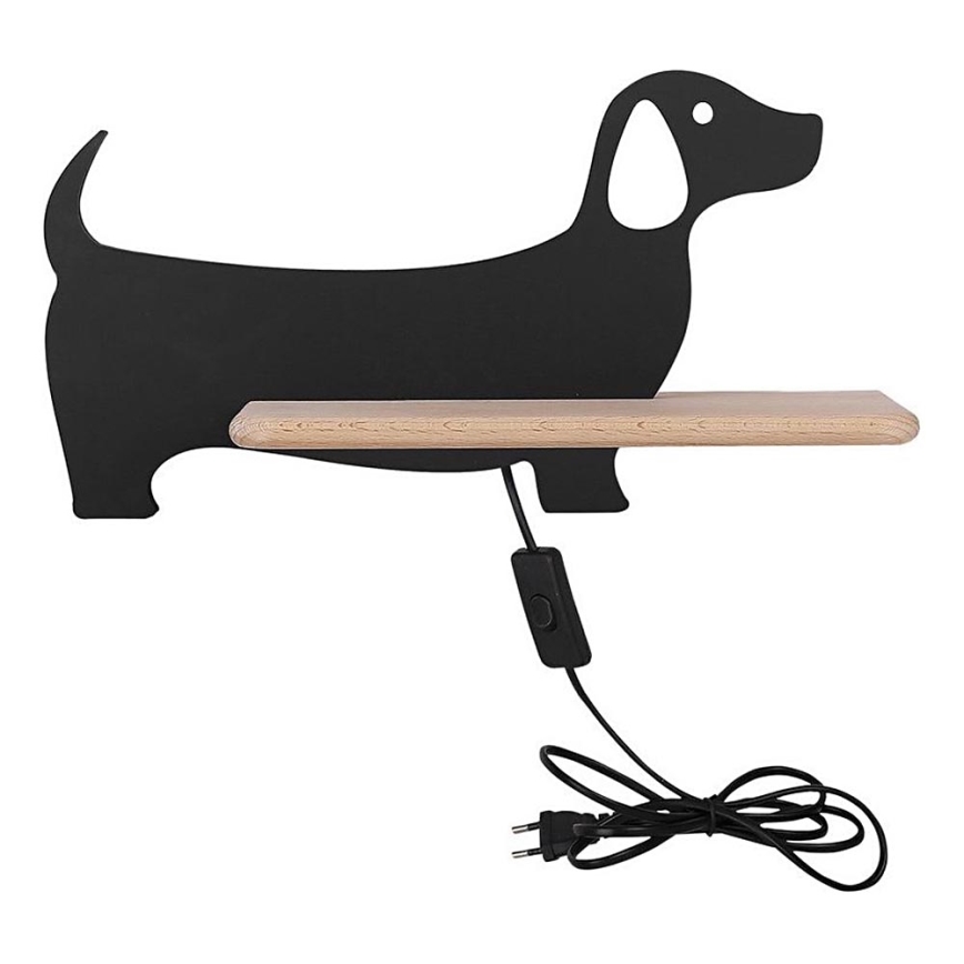 LED Bērnu sienas lampa ar plauktu DOG LED/5W/230V melna/koks