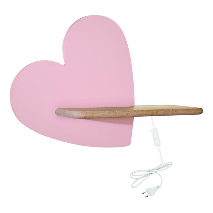 LED Bērnu sienas lampa ar plauktu HEART LED/5W/230V rozā/koks