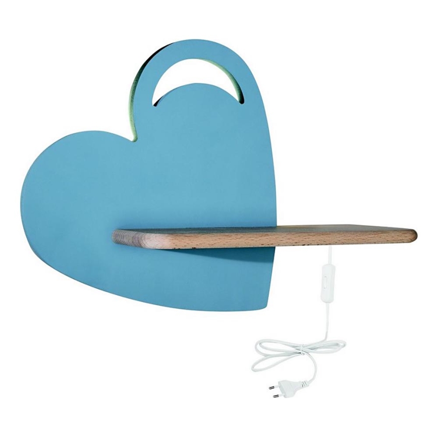 LED Bērnu sienas lampa ar plauktu HEART LED/5W/230V zila/koks