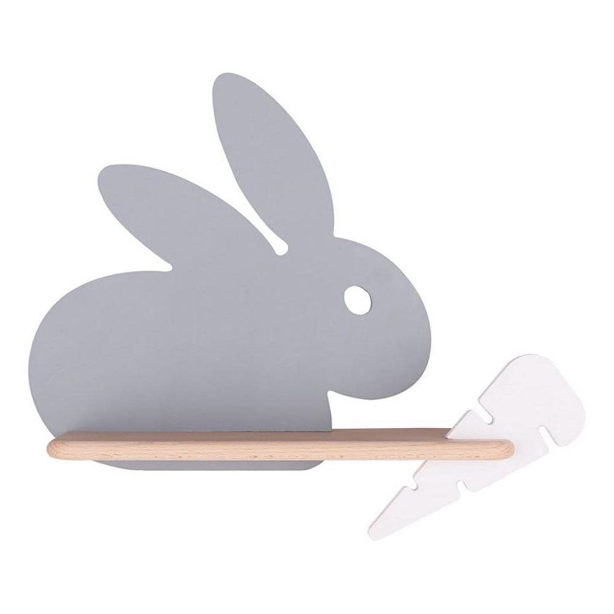 LED Bērnu sienas lampa ar plauktu RABBIT LED/4W/230V pelēka/balta/koks