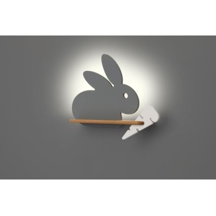 LED Bērnu sienas lampa ar plauktu RABBIT LED/4W/230V pelēka/balta/koks - FSC sertifikāts