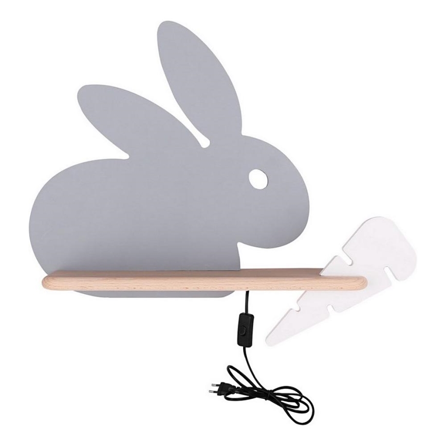 LED Bērnu sienas lampa ar plauktu RABBIT LED/4W/230V pelēka/balta/koks