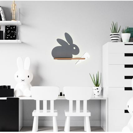 LED Bērnu sienas lampa ar plauktu RABBIT LED/4W/230V pelēka/balta/koks - FSC sertifikāts