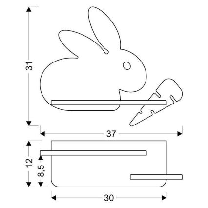 LED Bērnu sienas lampa ar plauktu RABBIT LED/4W/230V pelēka/balta/koks - FSC sertifikāts