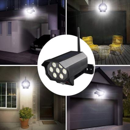 LED Butaforiska drošības kamera ar sensoru un ar saules enerģijas paneli LED/5W/5,5V 800 mAh IP65 + tālvadības pults