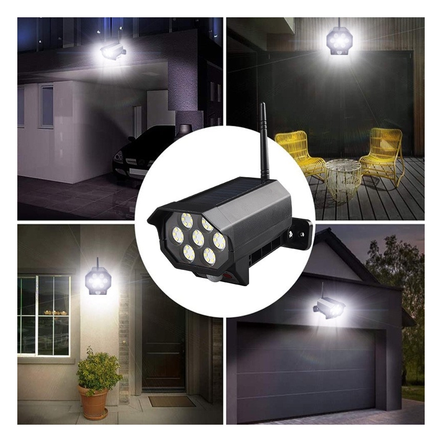 LED Butaforiska drošības kamera ar sensoru un ar saules enerģijas paneli LED/5W/5,5V 800 mAh IP65 + tālvadības pults