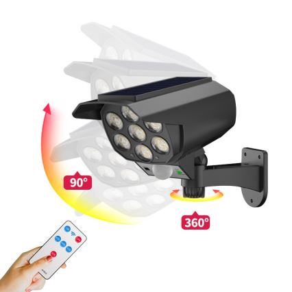 LED Butaforiska drošības kamera ar sensoru un ar saules enerģijas paneli LED/5W/5,5V 800 mAh IP65 + tālvadības pults
