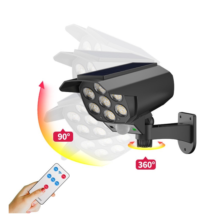 LED Butaforiska drošības kamera ar sensoru un ar saules enerģijas paneli LED/5W/5,5V 800 mAh IP65 + tālvadības pults
