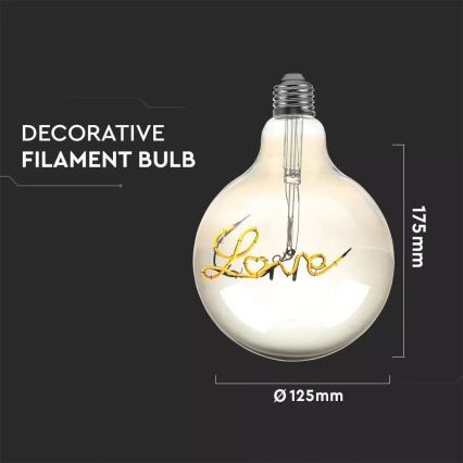 LED Dekoratīva gaismekļa spuldze FILAMENT G125 E27/5W/230V 2200K