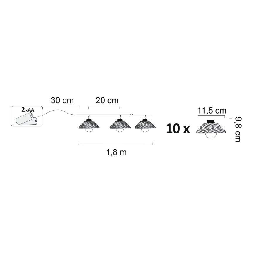 LED Dekoratīva virtene ASTRA 10xLED/2xAA 2,1 m melna