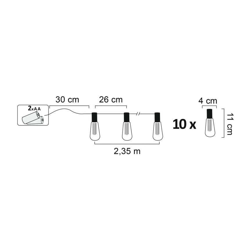 LED Dekoratīva virtene EDISON 2,65 m 10xLED/2xAA