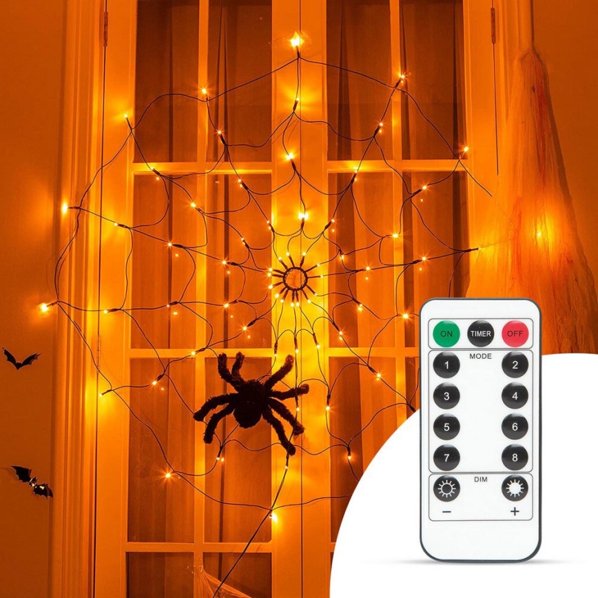 LED Dekoratīva virtene HALLOWEEN LED/5V/8 funkcijas zirnekļa tīkls + tālvadības pults