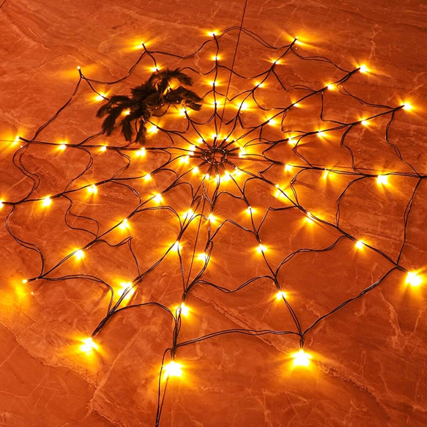 LED Dekoratīva virtene HALLOWEEN LED/5V/8 funkcijas zirnekļa tīkls + tālvadības pults