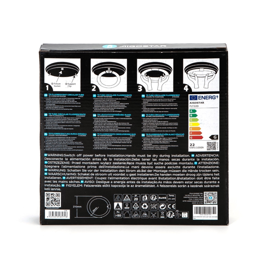 LED Dienasgaismas spuldze T9 G24q-1/22W/230V 6500K - Aigostar
