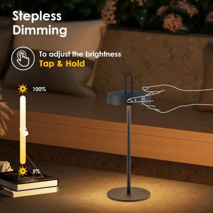 LED regulējama āra uzlādējama galda lampa ar skārienvadību SHINE LED/1,5W/3,7V 3000 mAh IP44 melna
