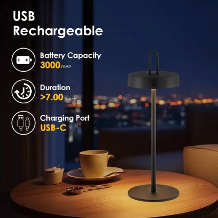 LED regulējama āra uzlādējama galda lampa ar skārienvadību SHINE LED/1,5W/3,7V 3000 mAh IP44 melna