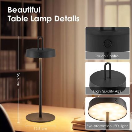 LED regulējama āra uzlādējama galda lampa ar skārienvadību SHINE LED/1,5W/3,7V 3000 mAh IP44 melna