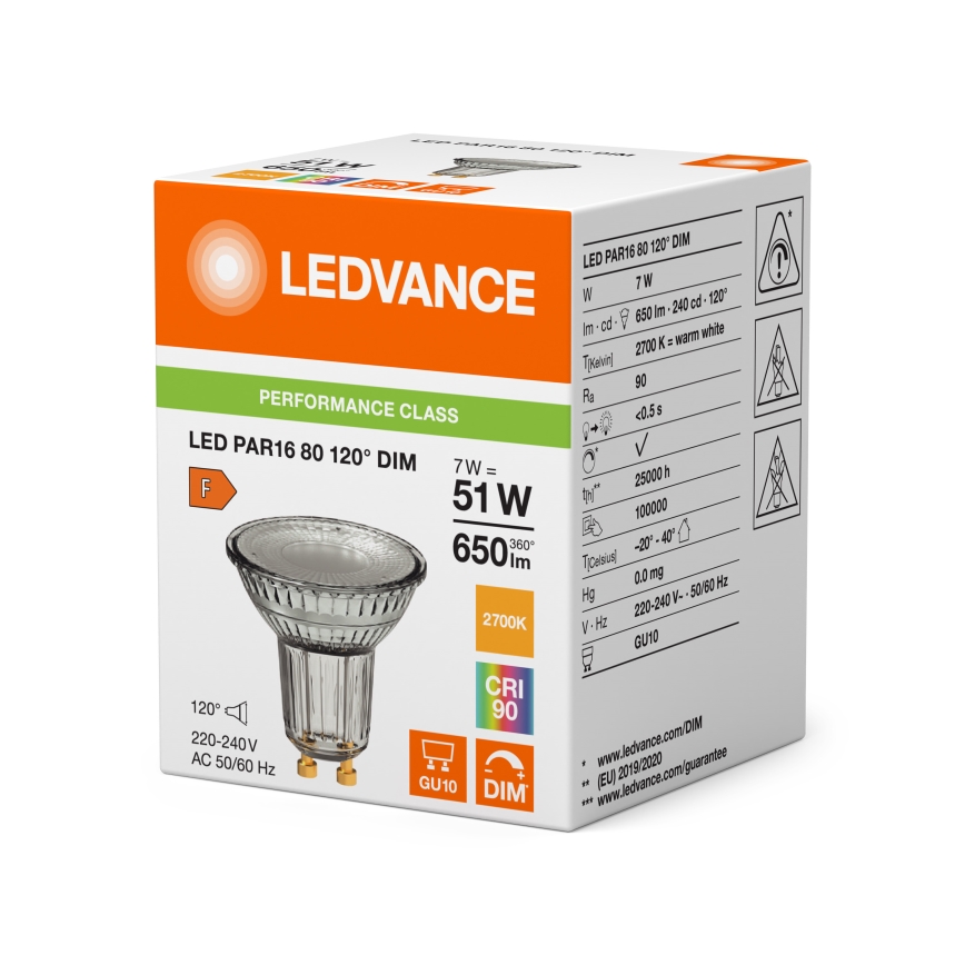 LED aptumšojama reflektora spuldze PAR16 GU10/7W/230V 2700K 120° CRI 90 - Ledvance
