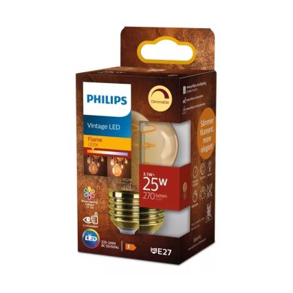 LED dimējama spuldze VINTAGE Philips P45 E27/3,1W/230V 2200K CRI 90