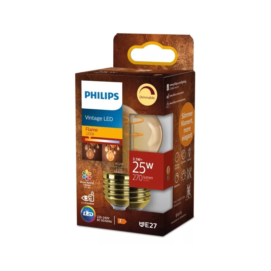LED dimējama spuldze VINTAGE Philips P45 E27/3,1W/230V 2200K CRI 90