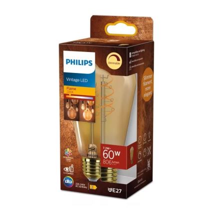 LED dimējama spuldze VINTAGE Philips ST64 E27/7,3W/230V 2200K CRI 90