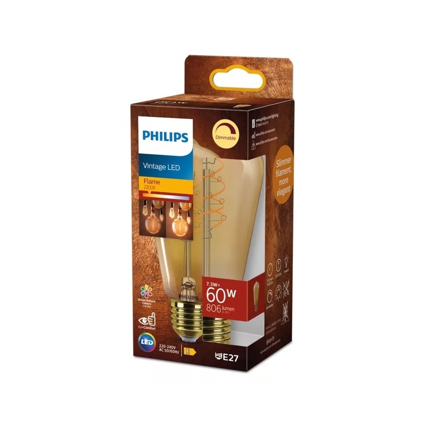 LED dimējama spuldze VINTAGE Philips ST64 E27/7,3W/230V 2200K CRI 90