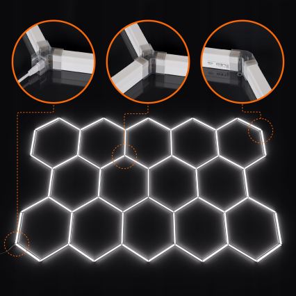 LED dimējams griestu gaismeklis HEXAGON LED/456W/85-265V 5000K 234x420 cm CRI 90 IP54 balts