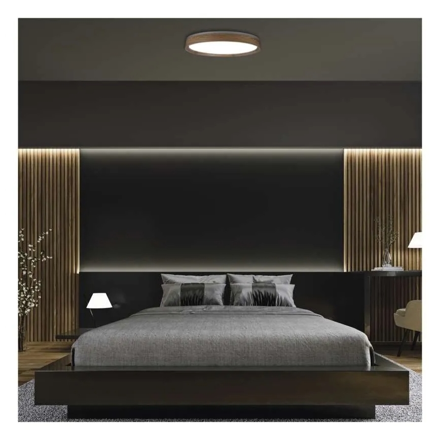 LED dimējams griestu gaismeklis ILVI LED/45W/230V 2700-6500K Ø 50 cm koka dekors + ar tālvadības pulti