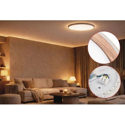 LED dimējams griestu gaismeklis ILVI LED/45W/230V 2700-6500K Ø 50 cm koka dekors + ar tālvadības pulti
