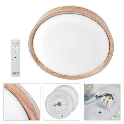 LED dimējams griestu gaismeklis ILVI LED/45W/230V 2700-6500K Ø 50 cm koka dekors + ar tālvadības pulti
