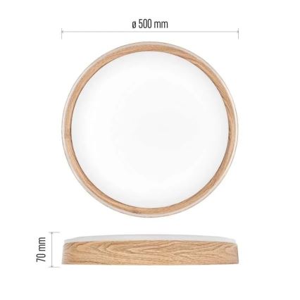 LED dimējams griestu gaismeklis ILVI LED/45W/230V 2700-6500K Ø 50 cm koka dekors + ar tālvadības pulti