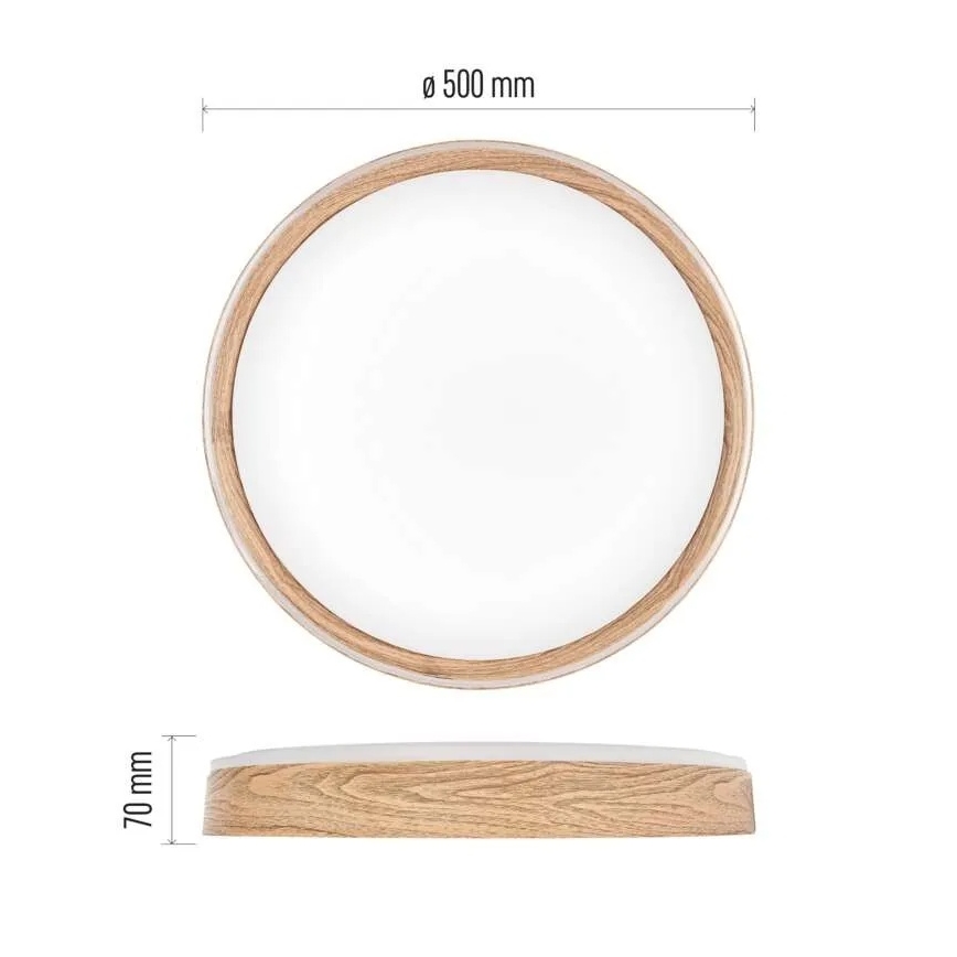 LED dimējams griestu gaismeklis ILVI LED/45W/230V 2700-6500K Ø 50 cm koka dekors + ar tālvadības pulti