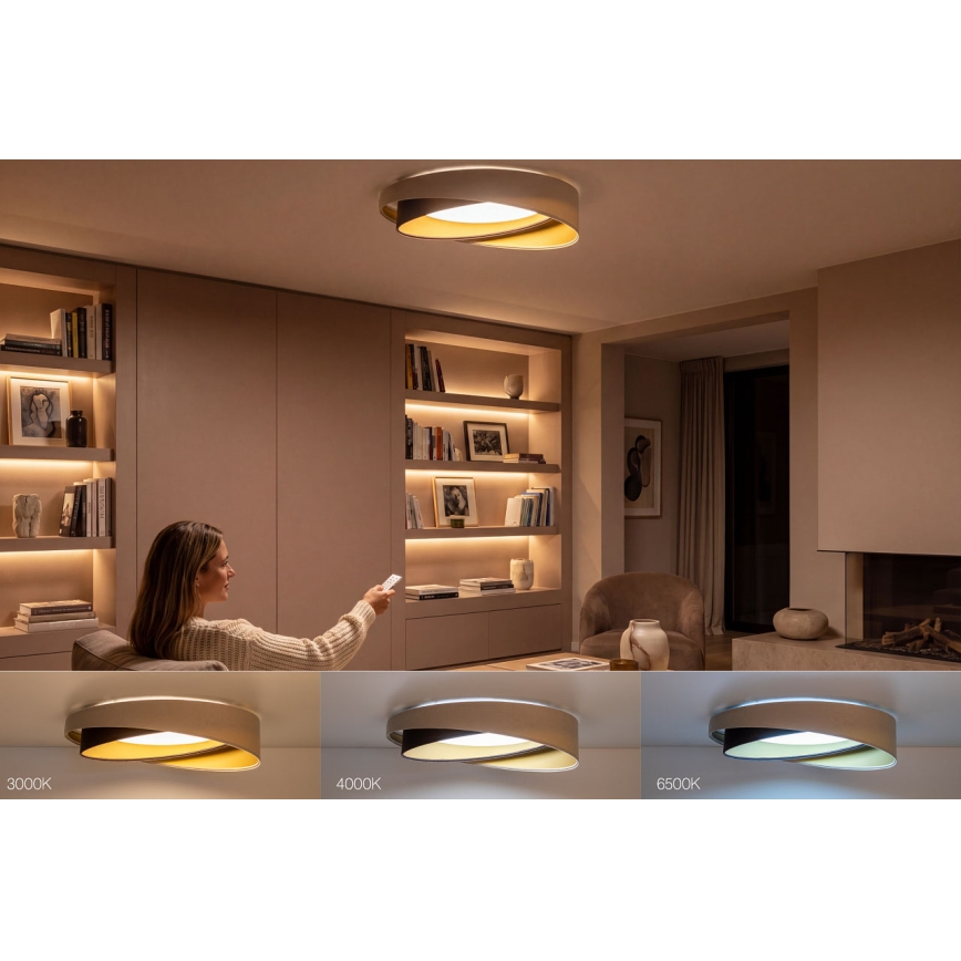 Regulējams LED griestu gaismeklis SMART GALAXY MODERN LED/24W/230V 3000-6500K Ø 55 cm bēšs/brūns/zelts + tālvadība