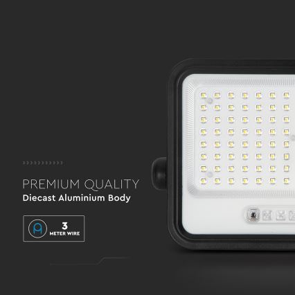 Regulējams LED saules prožektors LED/200W/3,2V 2000-8000K IP65 10000 mAh melns + tālvadības pults