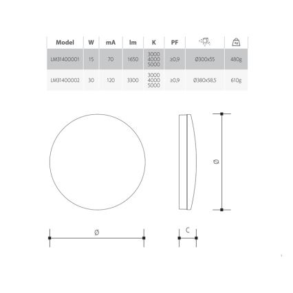 LED dimējams vannas istabas griestu gaismeklis LED/30W/230V 3000/4000/5000K Ø 38 cm IP54