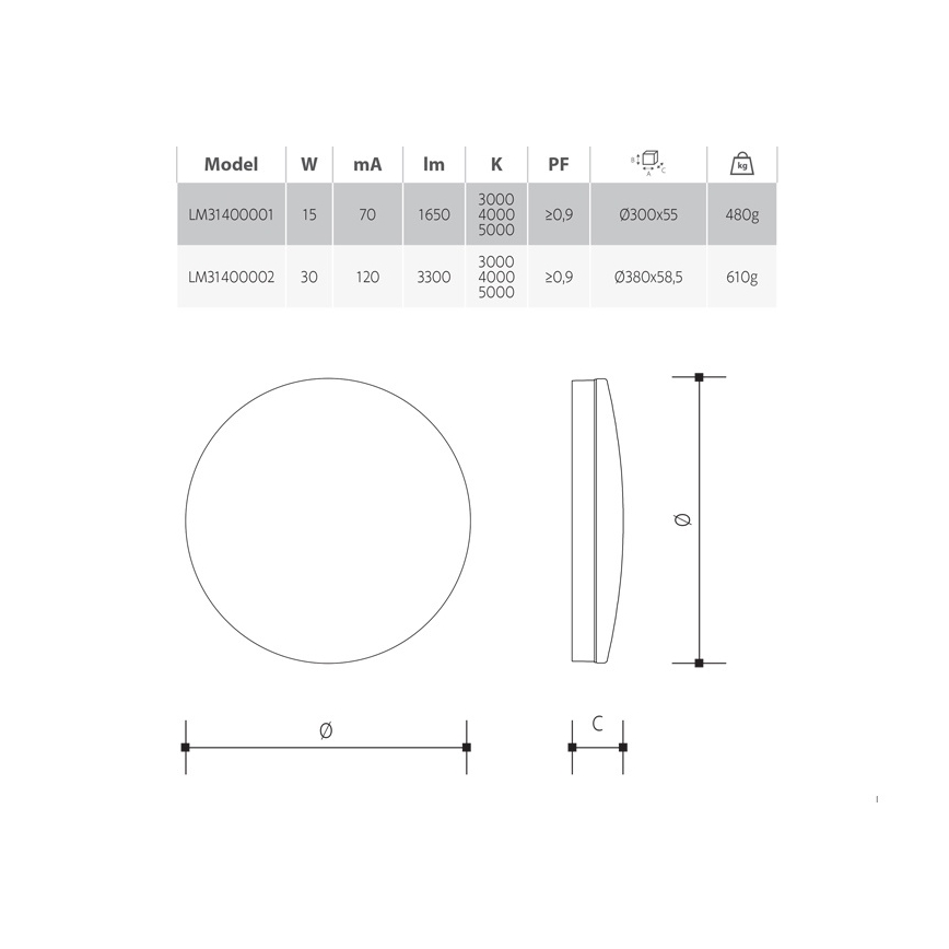 LED dimējams vannas istabas griestu gaismeklis LED/30W/230V 3000/4000/5000K Ø 38 cm IP54