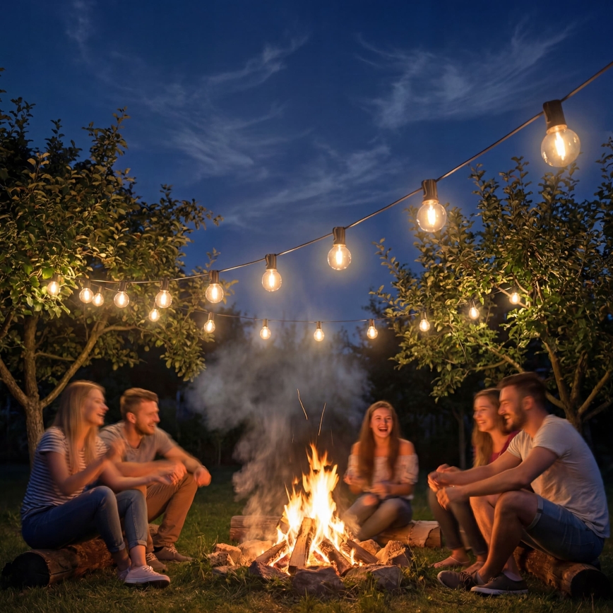 LED regulējams āra dekoratīvais gaismas virtenis 36xE12/1W/24/230V 22,35 m IP65 melns + ar tālvadības pulti