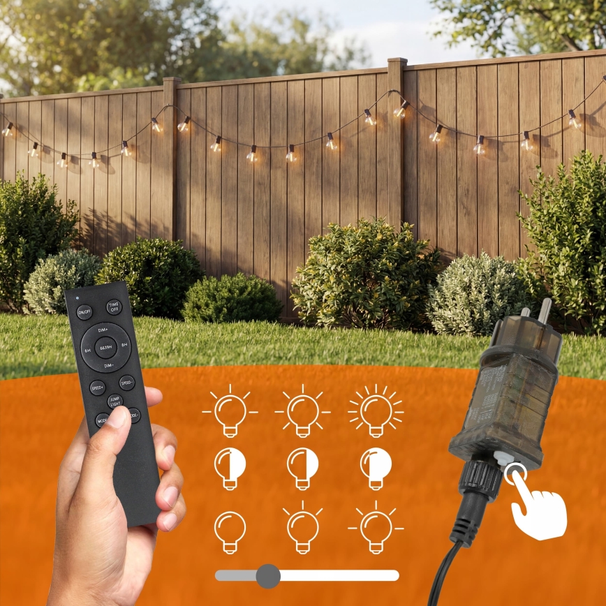 LED regulējams āra dekoratīvais gaismas virtenis 36xE12/1W/24/230V 22,35 m IP65 melns + ar tālvadības pulti