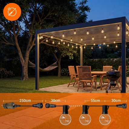 LED regulējams āra dekoratīvais gaismas virtenis 36xE12/1W/24/230V 22,35 m IP65 melns + ar tālvadības pulti