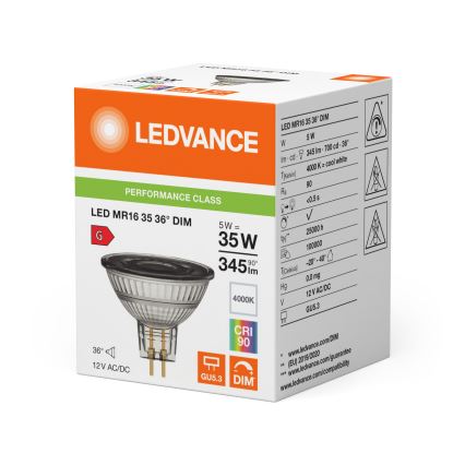 LED regulējamā reflektora spuldze MR16 GU5,3/5W/12V 4000K 36° CRI 90 - Ledvance