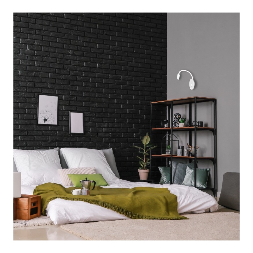 LED elastīga sienas lampa ar USB BASE 1xLED/8W+1xLED/2W/230V balta/sudraba