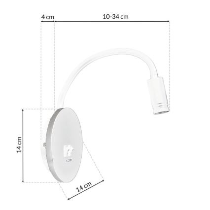 LED elastīga sienas lampa ar USB BASE 1xLED/8W+1xLED/2W/230V balta/sudraba