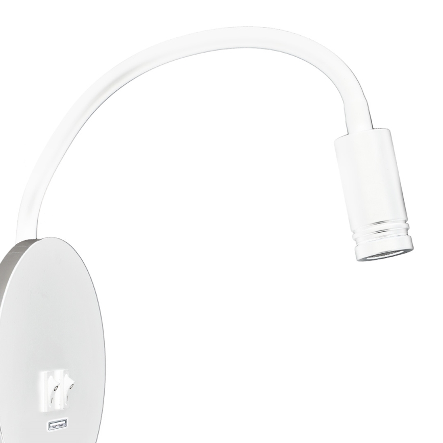LED Elastīgs wall maza lampa ar USB BASE 1xLED/8W+1xLED/2W/230V balta/sudraba